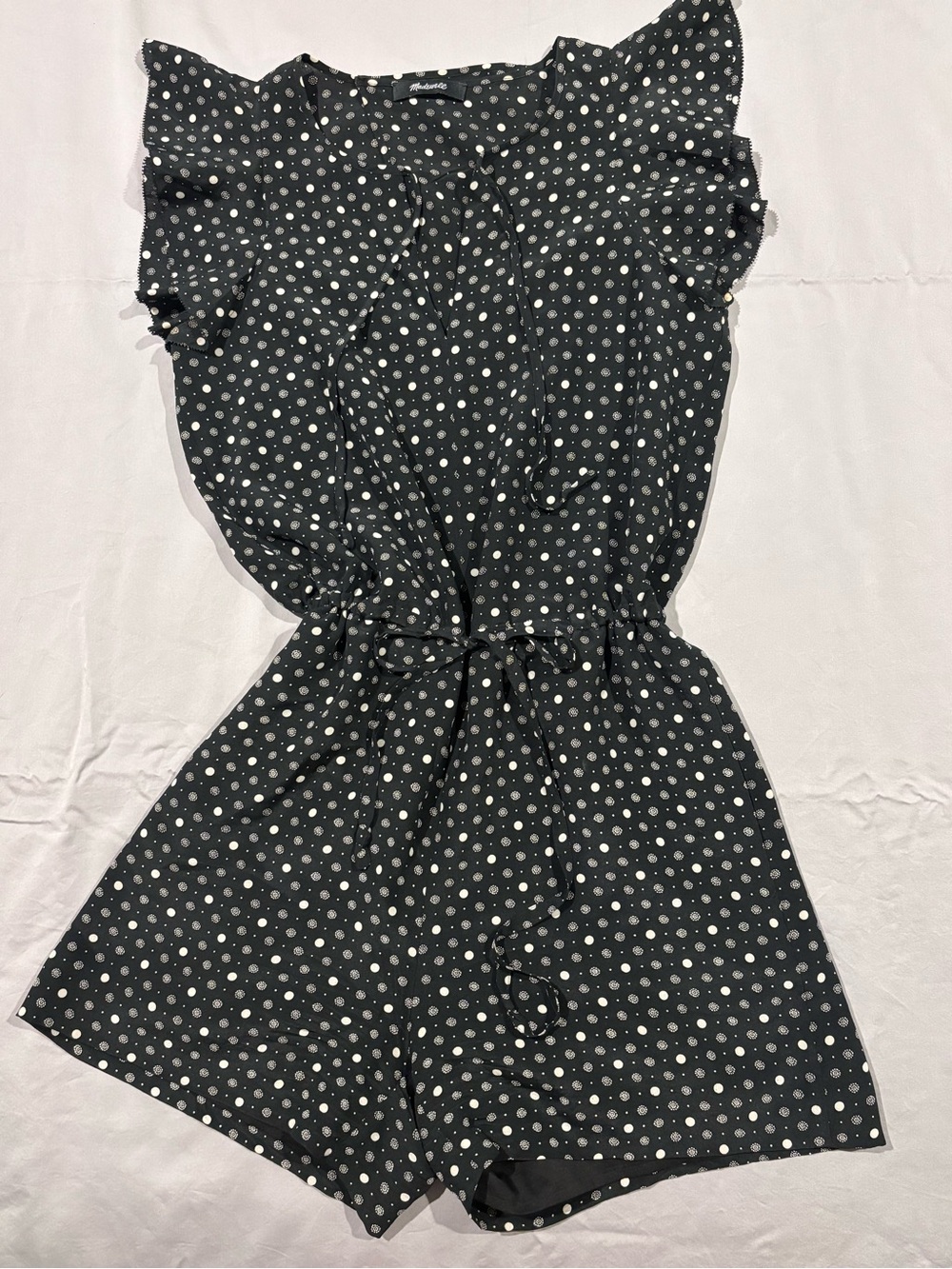 Madewell 100% Silk Black Tie-Waist Romper